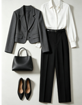 Tenue Bureau Femme 2 Pièces, Blazer et Pantalon Gris Foncé, Style Chic Formel