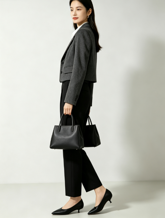 Tenue Bureau Femme 2 Pièces, Blazer et Pantalon Gris Foncé, Style Chic Formel